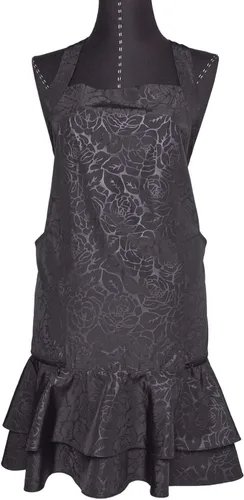 Miniatura 5 de BeautyLove Bloom Delantal de salón con doble volantes, diseño de uñas, dos bolsillos grandes con cremallera, resistente al agua, color negro, flor