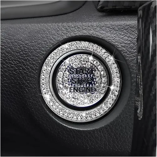 Miniatura 10 de BELOMI Anillo decorativo para botón de arranque y parada del motor de automóvil, 2 unidades, calcomanías protectoras para botón de arranque