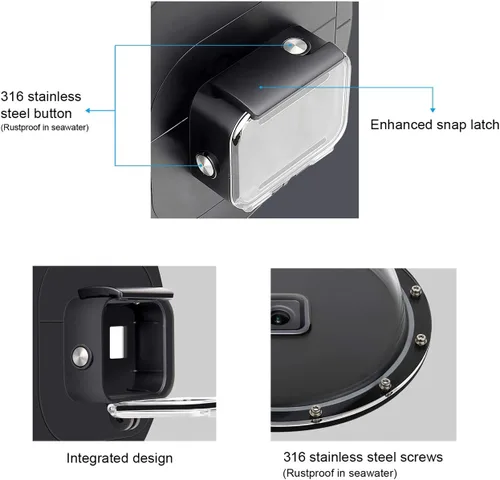 Miniatura 5 de SOONSUN Puerto domo para GoPro Hero 8 Negro, lente de domo subacuático de 147 pies con carcasa impermeable, agarre de mano flotante, gatillo