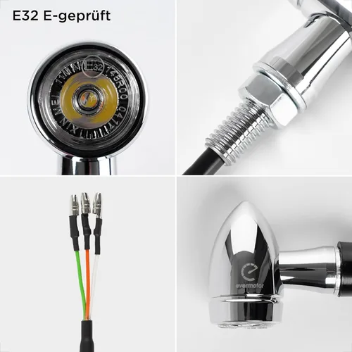Miniatura 2 de evermotor Mini señales de giro LED cromadas CNC para motocicleta, carcasa de aluminio E32 de 12 V con hermosa superficie IP67, impermeable, aprobado