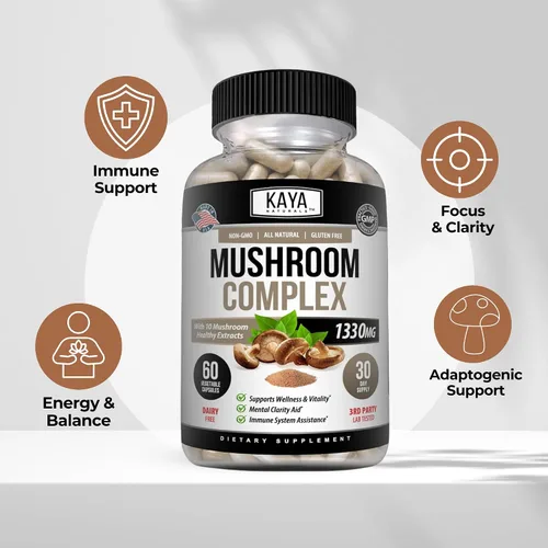 Miniatura 4 de Kaya Naturals Complejo de hongos premium potente, cápsulas complejas de hongos de 1330 mg por porción, ayuda a la claridad mental que apoya