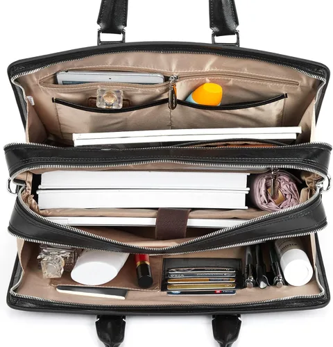 Miniatura 4 de BOSTANTEN Maletín de cuero genuino para mujer, bolso vintage de negocios de 15.6 pulgadas, bolso bandolera para laptop