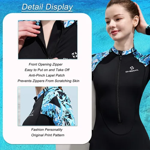 Miniatura 2 de Skyone Traje de baño de protección contra erupciones de cuerpo completo para mujeres y hombres, traje de buceo delgado para buceo, protección UV