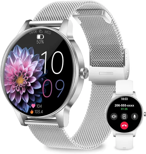 Relojes inteligentes para mujer, rastreadores de actividad de 1.27 pulgadas con llamadas Bluetooth (respuesta y marca), frecuencia cardíaca, sueño,