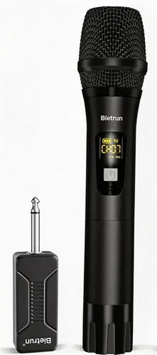 Bietrun - Micrófono inalámbrico, micrófono dinámico con receptor recargable, conexión automática, diseño de todo metal, rango de 160 pies, micrófono