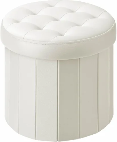 Miniatura 11 de Bsketa® Otomana plegable redonda de almacenamiento de 14 x 14 x 13 pulgadas, taburete de pie con asiento acolchado de espuma más gruesa, banco Negro