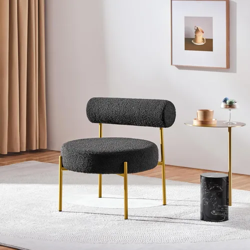 Miniatura 5 de Yaheetech Silla de tocador moderna acolchada con patas doradas para dormitorio, sala de maquillaje, oficina en casa, negro