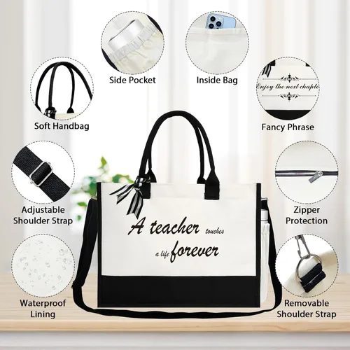 Miniatura 2 de Phrase Canvas Beach Bag,Zipper and Slide Pockets,Stylish Canvas BagShoulder Strap and Bottom Support, Office Handbag