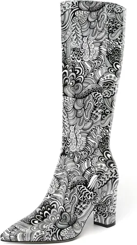 Miniatura 148 de AMBELIGHT Botas altas hasta la rodilla con cremallera y puntera puntiaguda para mujer, de patente sólida, tacón alto, 3.3 pulgadas