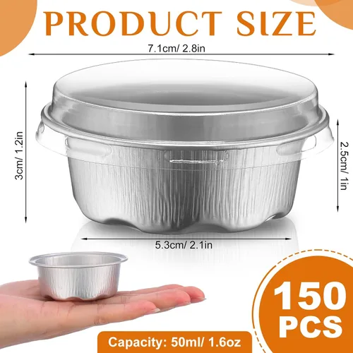 Miniatura 2 de Eaasty 150 tazas para hornear con tapas, forros para magdalenas de 1.6 onzas, papel de aluminio, mini moldes para tartas, pequeños recipientes