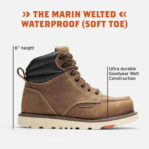 Miniatura 2 de BRUNT Marin Welted (Soft Toe) - 6" Waterproof Moc Toe Wedge Work Boot - Goodyear Welt Construction - EH & ESR Rated - Oil & Slip Resistant