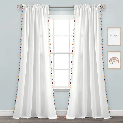 Miniatura 7 de Triangle Home Fashions - Panel de cortinas para vidrio con pompón para decoración de lujo