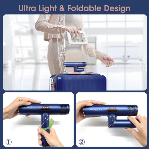 Miniatura 5 de MIRACOMB Secador de pelo plegable de viaje, potente secador iónico profesional con motor sin escobillas para secado rápido, ligero y portátil