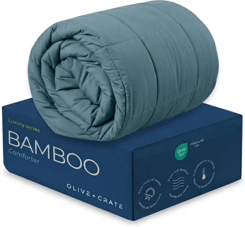 Olive + Crate Cooling Down Alternative Comforter - Hypoallergenic King Size Duvet Insert Lightweight - All Seasons Plush Design Bamboo Comforter -