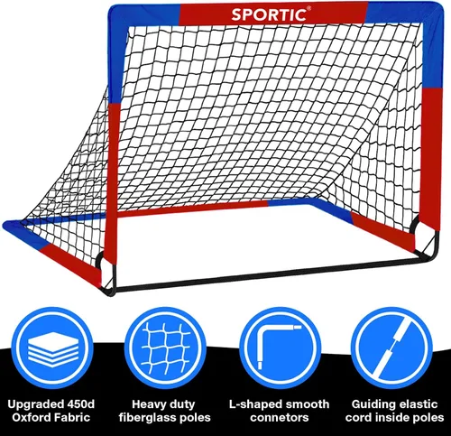 Miniatura 7 de Paquete de 2 redes de fútbol de 4 x 3 pies, porterías de fútbol para practicar niños para interiores y exteriores. Red de fútbol portátil con bolsa