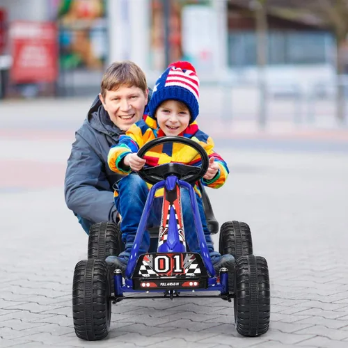 Miniatura 8 de Costzon Go Kart para niños, carrito de 4 ruedas alimentado por pedal con asiento ajustable, freno de mano y ruedas antideslizantes, auto de pedal