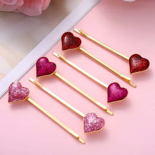 Miniatura 4 de Horquillas de corazón para el día de San Valentín para mujer, esmalte con purpurina y diamantes de imitación, pinzas para el cabello, pasadores