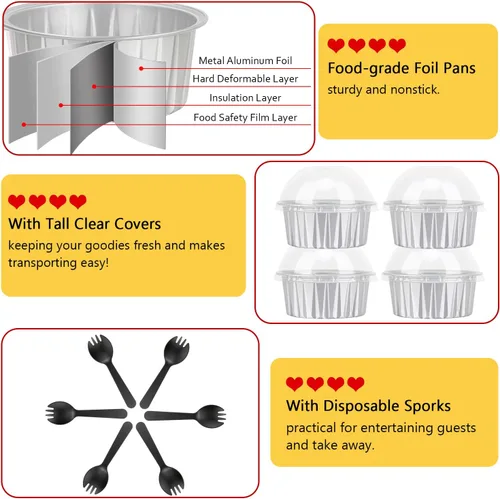 Miniatura 4 de LNYZQUS Moldes para Cupcakes de 5 oz, Moldes para Muffins con Tapas, Paquete de 100, Moldes para Hornear Mini Pasteles de Papel de Aluminio, Plateado