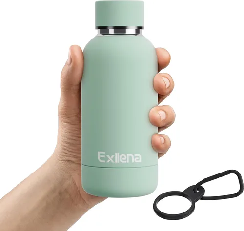 Miniatura 12 de Exllena Botella de agua pequeña de 12 onzas con clip, doble pared de acero inoxidable al vacío, pequeña botella de agua aislada que mantiene