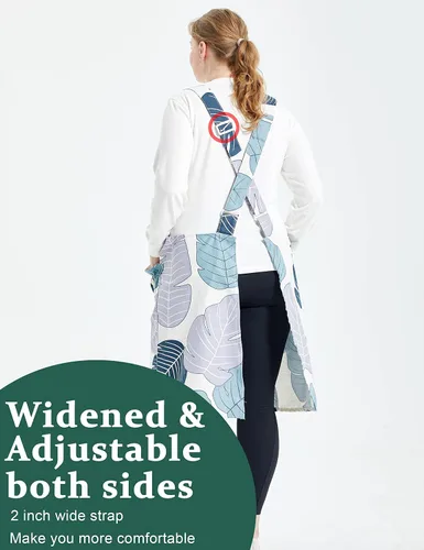 Miniatura 3 de Delantales grandes de talla grande para mujer con bolsillos de algodón y lino para hornear cocina