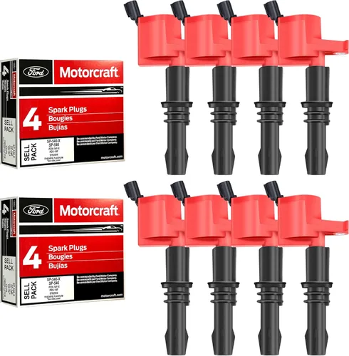 MAS Juego de 8 bobinas de encendido rojas DG511 y Motorcraft SP515 SP546 bujía compatible con Ford Expedition F150 F250 Lincoln Mark LT Navigator