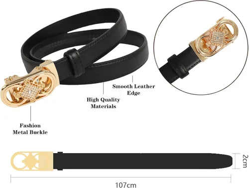 Miniatura 199 de Cinturón de cuero clásico con hebilla de metal para mujer con vestido de jeans