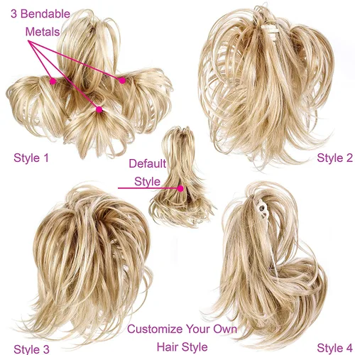 Miniatura 4 de Extensión de cabello ajustable, cola de caballo desarreglada, 12 pulgadas con pinzas, de Onedor, 10#