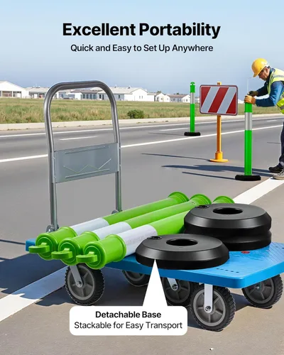 Miniatura 4 de VEVOR Paquete de 3 postes de delineador de tráfico, conos de seguridad de tráfico de 48 pulgadas con base rellenable y tiras reflectantes, postes
