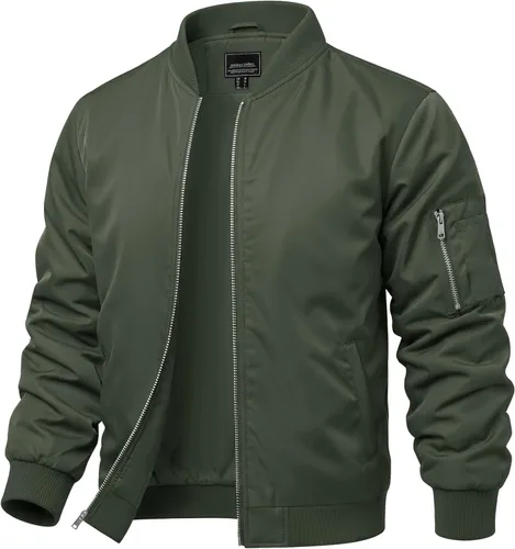 CRYSULLY Chaquetas bomber ligeras para hombre, con cremallera completa, casual, rompevientos, de golf, a la moda, con bolsillo