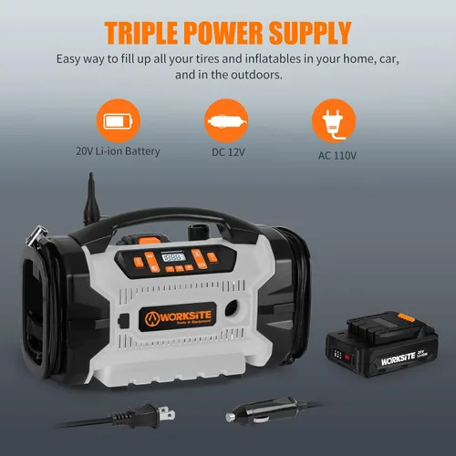 Miniatura 2 de Inflador de neumáticos y compresor de aire portátil WORKSITE de 160 PSI [libras por pulgada cuadrada], bomba de aire para auto con fuente de Gris