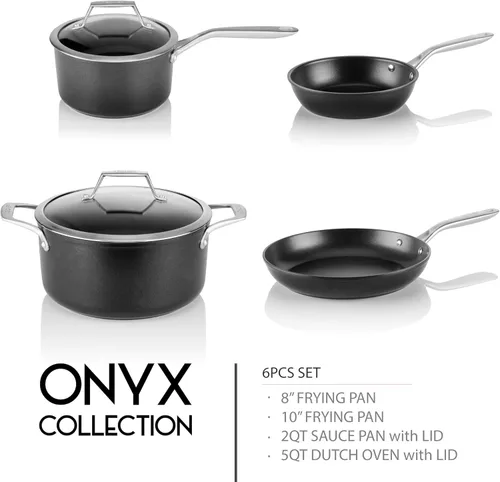 Miniatura 2 de TECHEF - Onyx Collection - Juego de sartenes antiadherentes de 6 piezas, sin PFOA, apto para lavavajillas, mango de acero inoxidable, listo