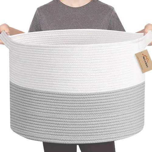 Miniatura 26 de MEGASKET Cesta grande de juguetes para niños, cesta tejida suave de cuerda de algodón de 22" x 14", cesta de almacenamiento para juguetes para Azul