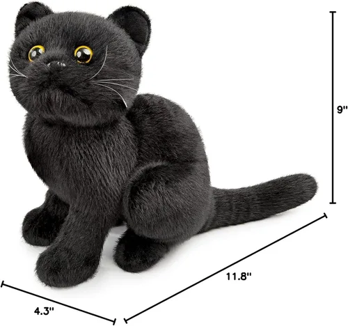 Miniatura 9 de Tiny Heart Juguete de peluche suave de imitación de gato negro de 9 pulgadas de largo, lindo y realista juguete de peluche de gato negro para niños
