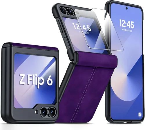 Miniatura 42 de para Samsung Galaxy Z Flip 7 Funda con protección de bisagras y protector de pantalla incorporado, funda de cuero mate de policarbonato ultradelgada