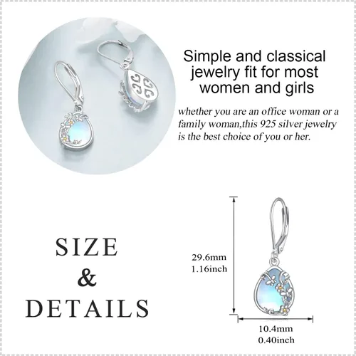 Miniatura 279 de Aretes colgantes con forma de lágrima de filigrana de piedra lunar de plata de ley 925 con cierre de palanca para mujer, regalos de joyería