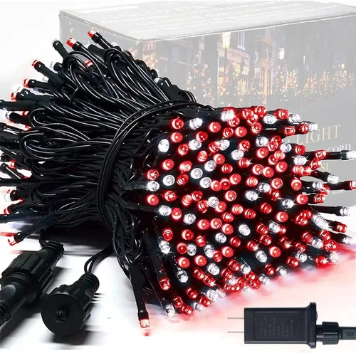 Miniatura 25 de JMEXSUSS 250 luces LED rojas, blancas y azules para decoraciones del 4 de julio, luces patrióticas conectables de 91.5 pies para exteriores