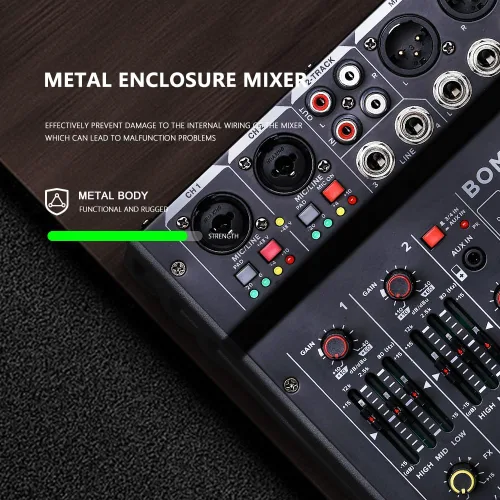 Miniatura 2 de BOMGE Mezclador de audio 04M, consola de mezcla de tablero de sonido con 4 canales USB digital Bluetooth 24 efectos de sonido, entrada 48V Phantom