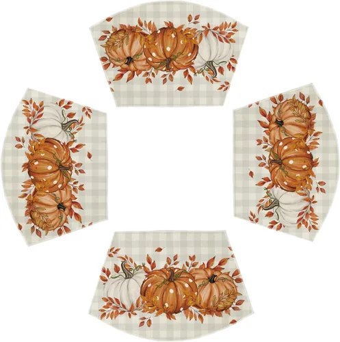 Miniatura 7 de Artoid Mode - Set de 2 manteles individuales de cuadros de búfalo con calabazas y hojas de eucalipto, manteles otoñales de 12x18 pulgadas para Azul