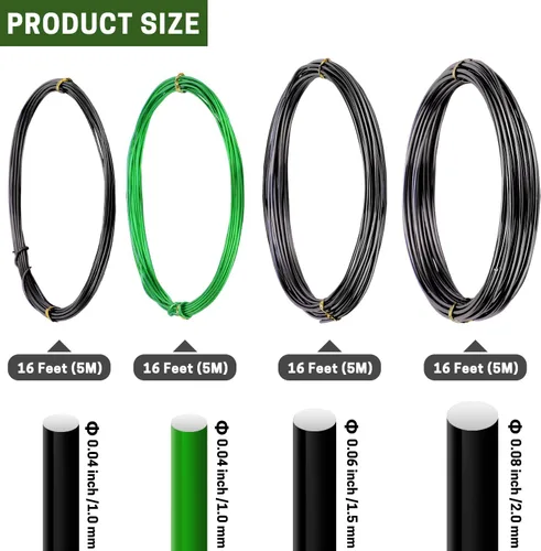 Miniatura 2 de Kit de alambre para bonsái, 4 rollos en total de 64 pies de alambre de entrenamiento de bonsái de aluminio para interiores de 0.039 in, 0.059 in