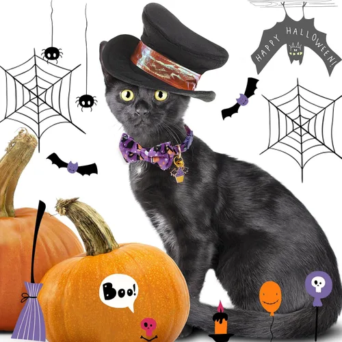 Miniatura 6 de Faygarsle Paquete de 2 bonitos collares de gato de temporada para Halloween y otoño, collar separable con cascabeles, corbatín, bonitos patrones