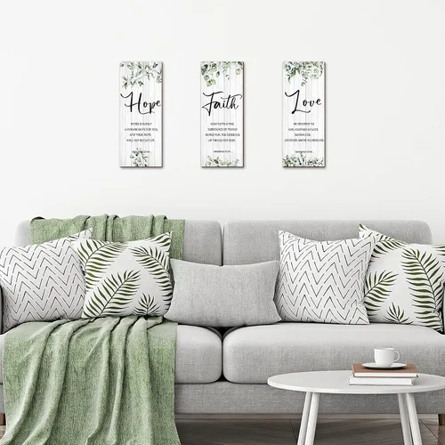 Miniatura 3 de 3 piezas de decoración de pared cristiana decoración de pared verde inspirador escritura escritura placa colgante rústico hojas signo cita