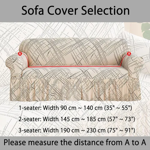 Miniatura 6 de Funda estampada para sofá biplaza de fácil ajuste, antideslizante, lavable, elástica, protector de muebles moderno, a la moda, línea beige