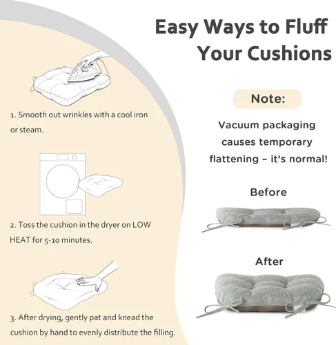 Miniatura 7 de ELFJOY Cojines para sillas de comedor de 18 x 18 x 3 pulgadas, juego de 4 cojines para sillas de cocina con lazos y respaldo antideslizante, cómodo