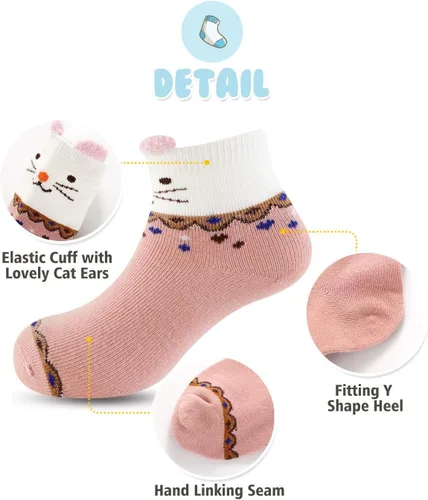 Miniatura 2 de Gwenvenni Calcetines tobilleros de algodón con diseño de gato para niñas pequeñas