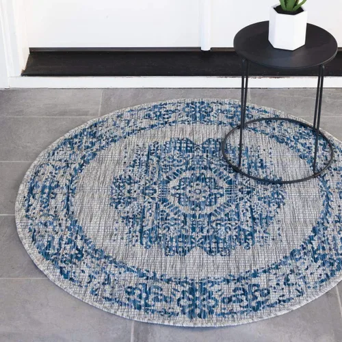 Miniatura 25 de Unique Loom Alfombra de la colección tradicional para exteriores, desgastada durante el tiempo (octágono de 5 pies y 3 pulgadas, azul/gris)