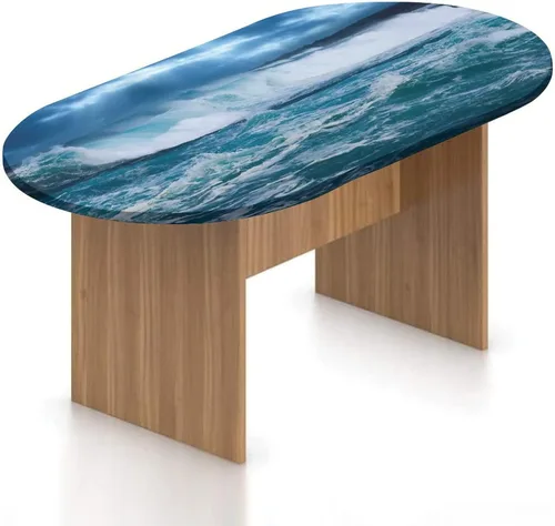 Miniatura 22 de XISUNYA Mantel ajustable ovalado de poliéster elástico, decoración del océano, mantel ajustable con estampado de playa y isla tropical, se adapta a