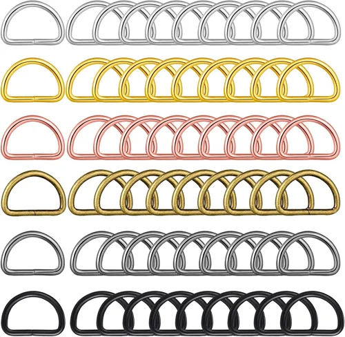 Hotop 60 piezas de anillos en D de metal en forma de D, clips de hebilla multiusos, anillos en D de colores mixtos para accesorios de bricolaje