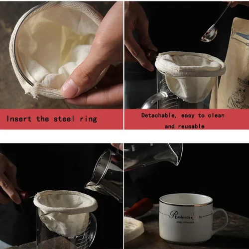 Miniatura 3 de Bolsa de filtro de café reutilizable de tela de franela Filtro de té de café con mango de acero inoxidable, cafetera por goteo, filtro de té