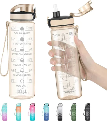 Miniatura 15 de Enerbone Botella de Agua, A Prueba de Fugas Sin BPA y Tóxicos, Botella de Agua Motivacional con Horarios para Beber y Pajita, Botella de Agua