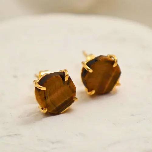Miniatura 32 de Gempires Natural Raw Prong Setting Stud Earrings, 8-10 mm Crystals Earring, Handmade Jewelry, Gift for Her